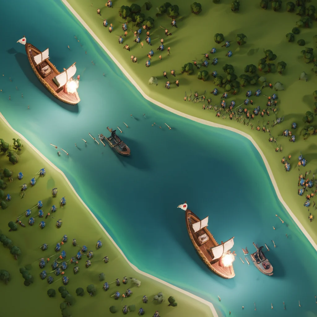 Historical artwork depicting the Battle of Battle of Noryang