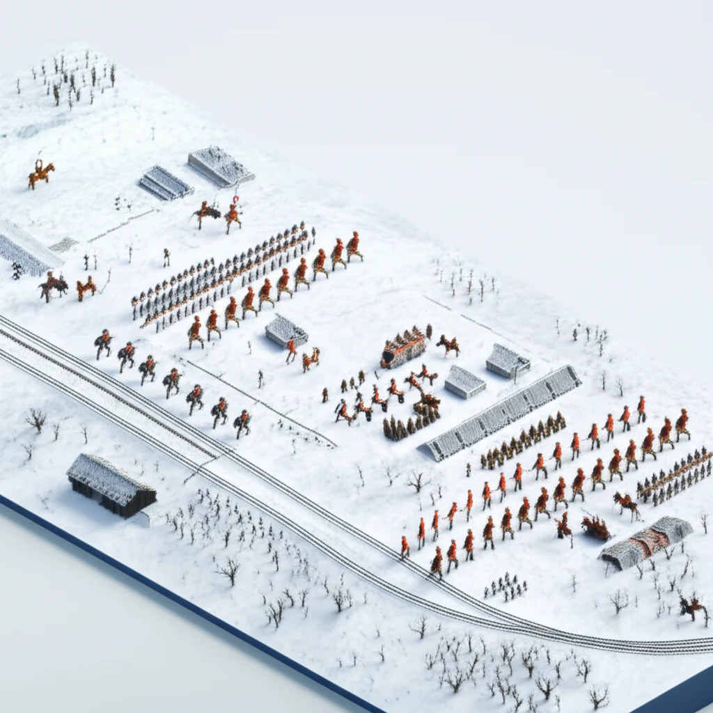 Historical artwork depicting the Battle of Battle of Mukden