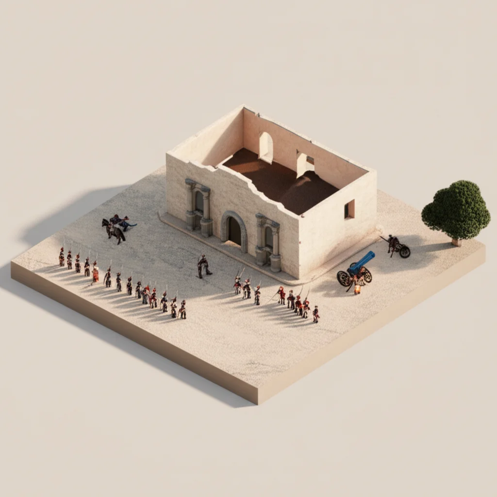 Historical artwork depicting the Battle of Battle of the Alamo